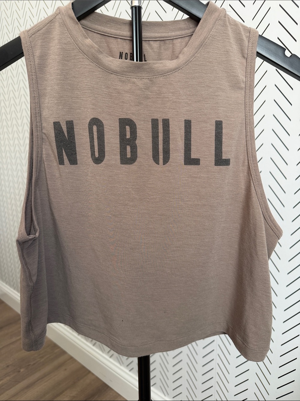 NOBULL Women's Taupe Crop Muscle Tank with Black Logo